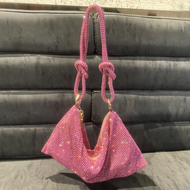 Women's Pink Rhinestone Soft Bag