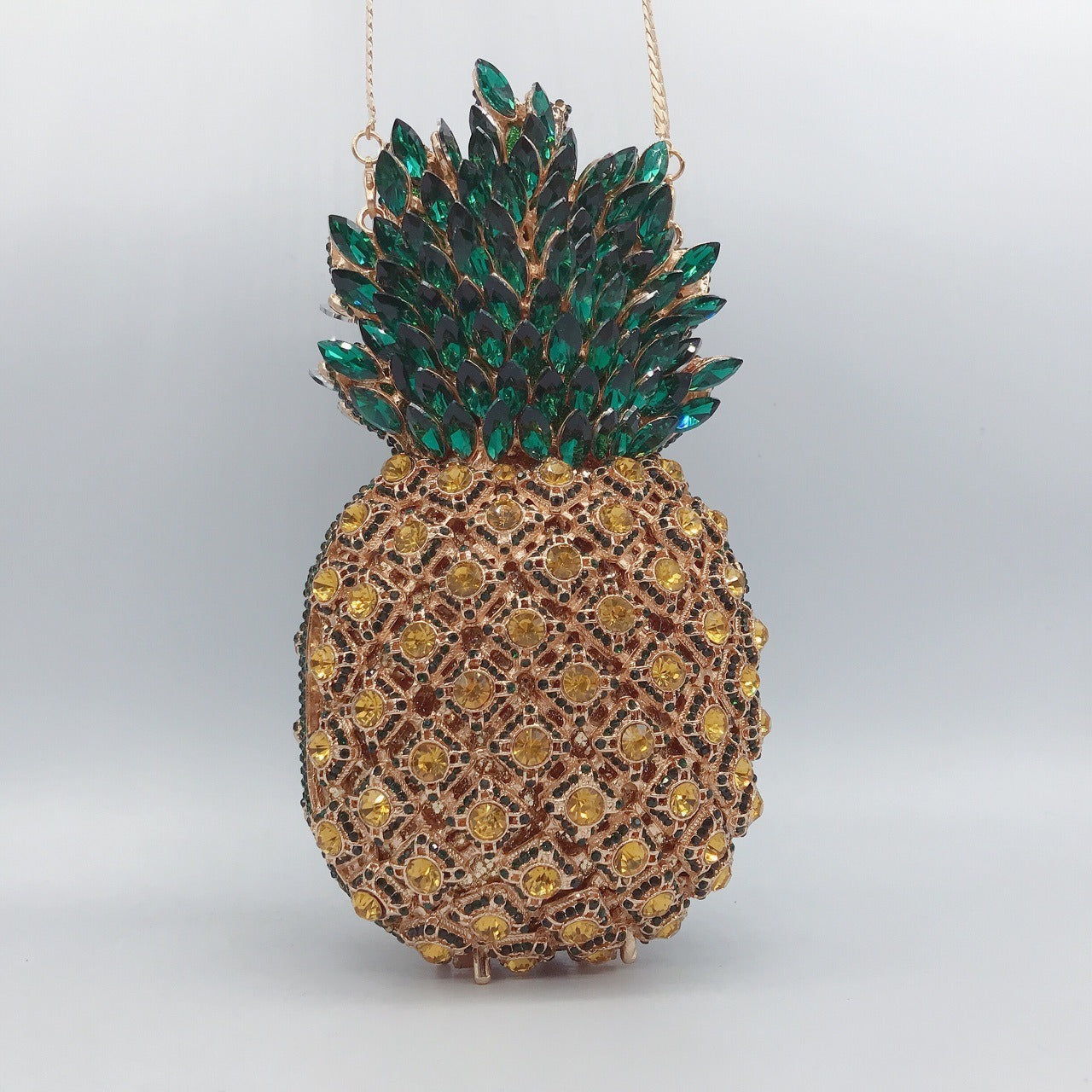 Women's Rhinestone Pineapple Clutch Purse Novelty Bag with Shoulder Strap