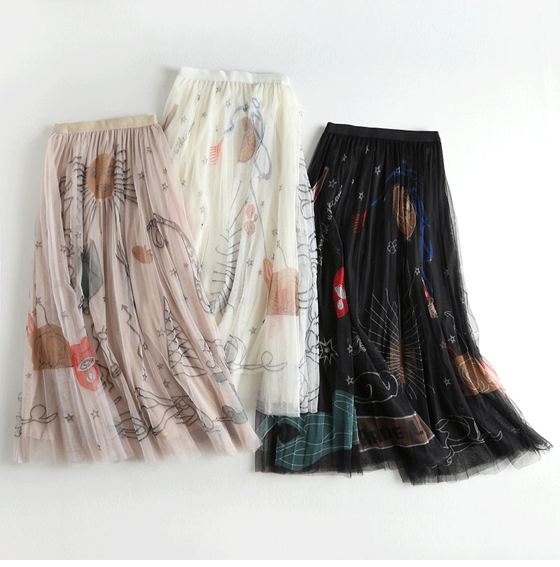 Unleash your inner fashionista with our Pleated Mesh Skirts! The elastic high waist provides a comfortable and flattering fit while the playful prints add a touch of cuteness to any outfit. Perfect for casual or dressy occasions, this midi skirt is a versatile addition to your wardrobe