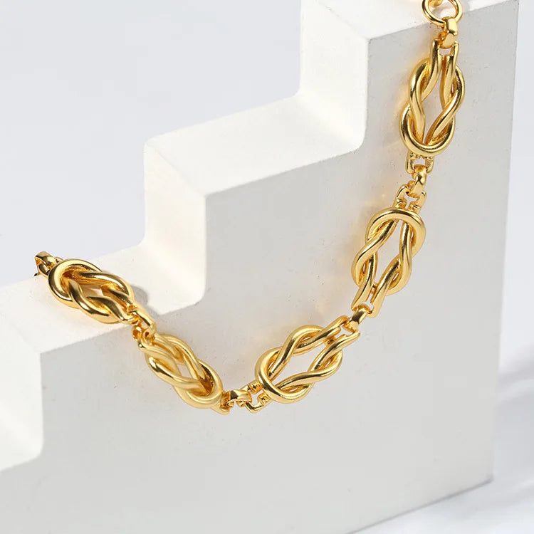 18K Gold Plated Brass Braided Knot Link Chain Statement Necklace - Fashion Accessories - Thread Harbor Clothing Company