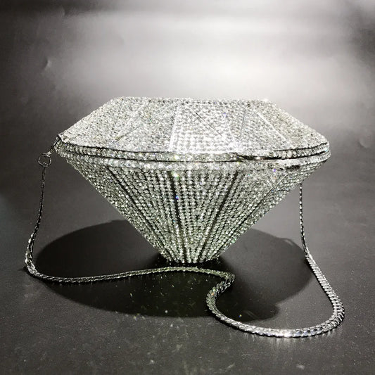 Cut Diamond Rhinestone Evening Bag in Silver or Gold