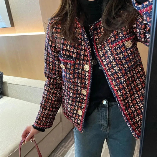 Introducing Thread Harbor Clothing Company's elegant red weave lined plaid blazer for fall and winter. Stand out in style with gold buttons and functional front breast pockets. Upgrade your wardrobe and stay warm with this versatile and classy piece!