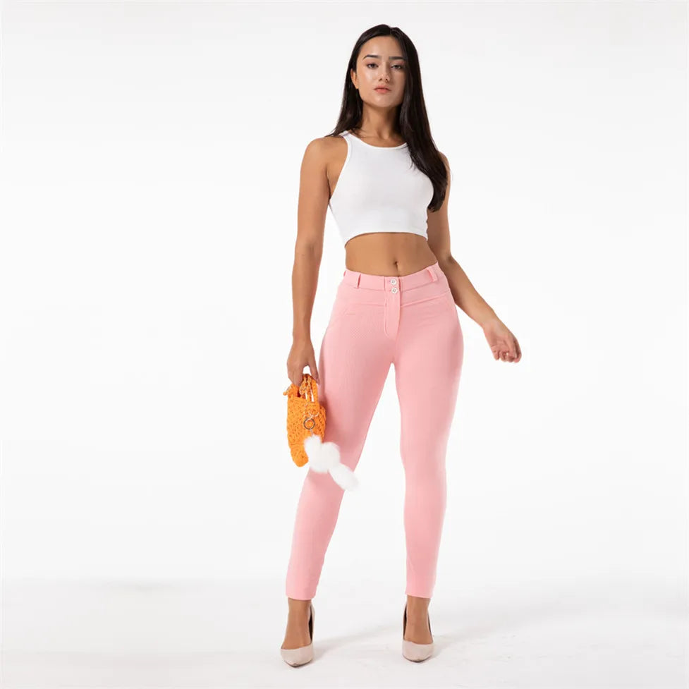 Woman's Pink Skinny Cool And Comfy Leggings Butt Lifting Yoga Pants