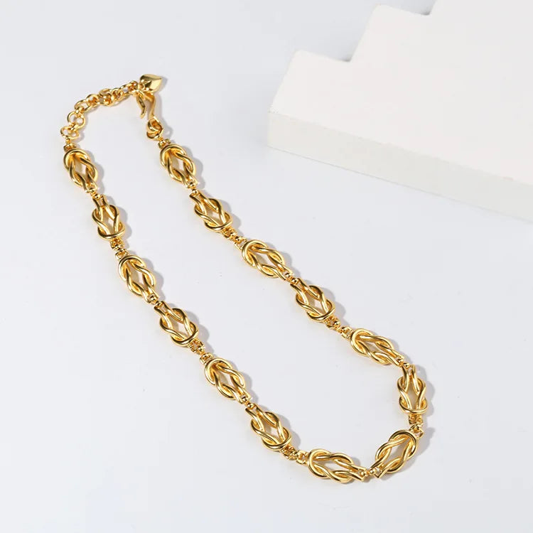 18K Gold Plated Brass Braided Knot Link Chain Statement Necklace - Fashion Accessories - Thread Harbor Clothing Company