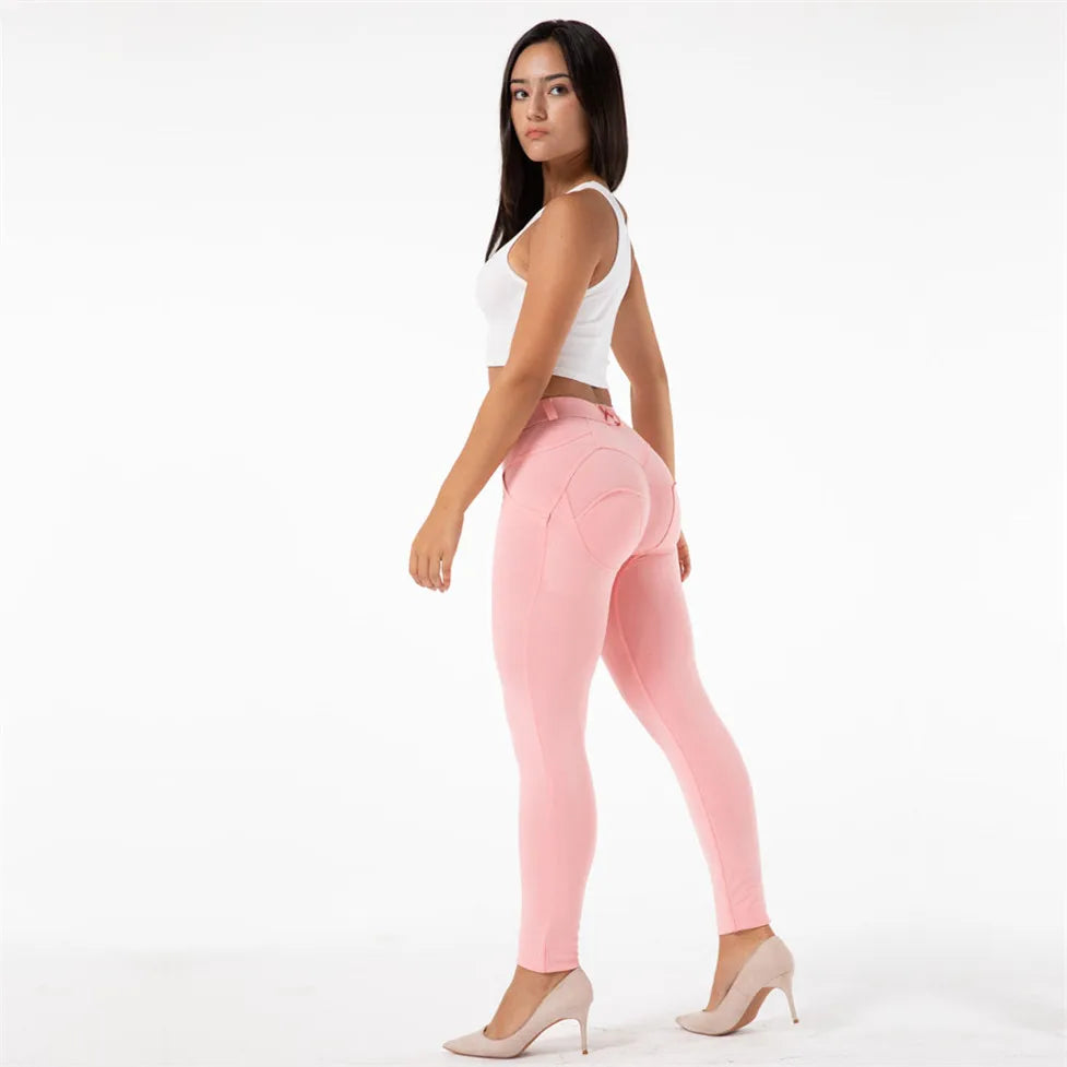 Woman's Pink Skinny Cool And Comfy Leggings Butt Lifting Yoga Pants