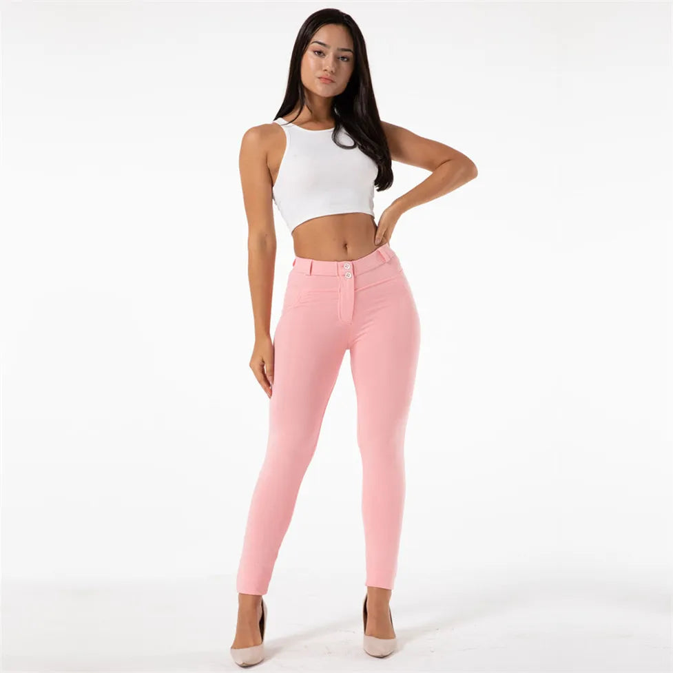 Woman's Pink Skinny Cool And Comfy Leggings Butt Lifting Yoga Pants