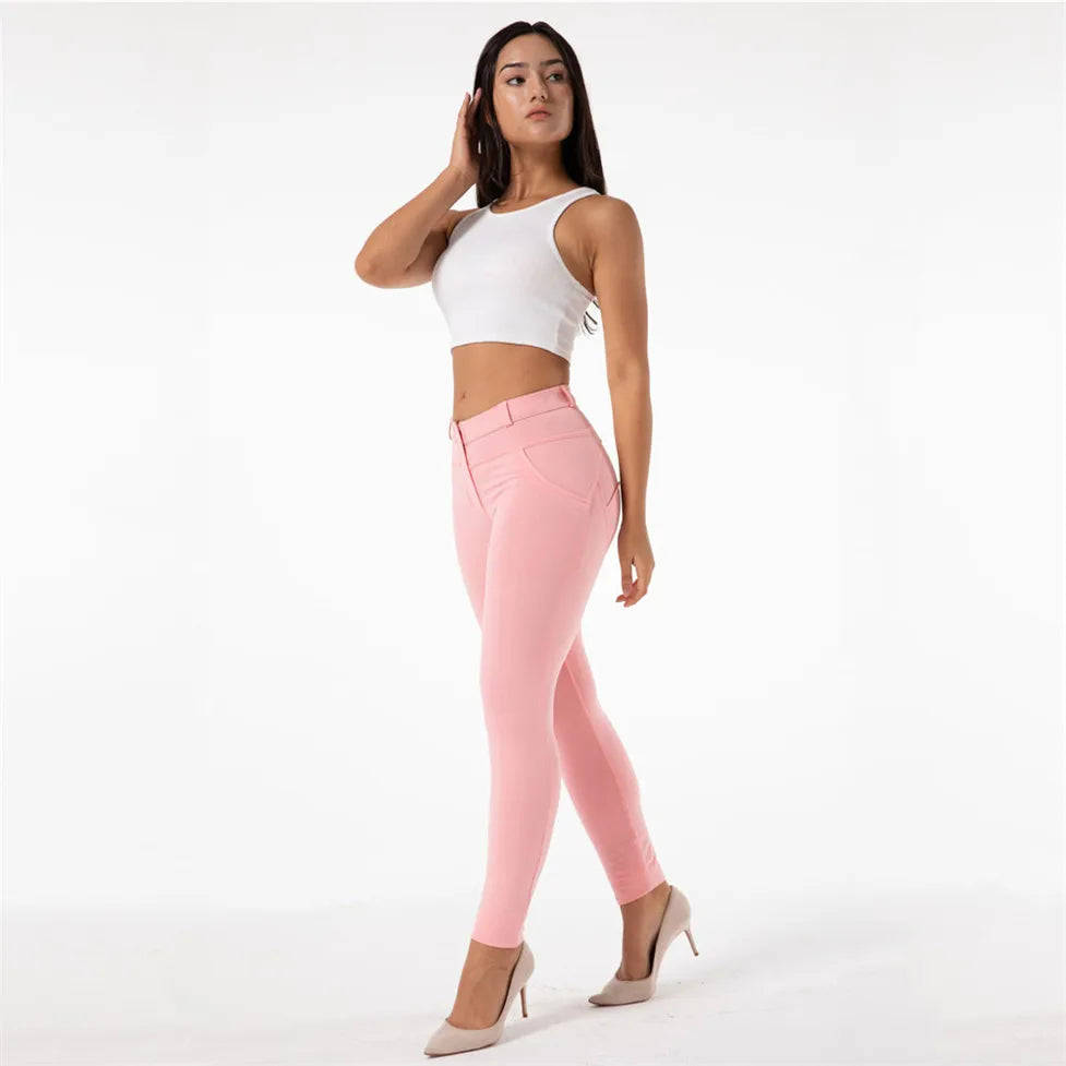 Woman's Pink Skinny Cool And Comfy Leggings Butt Lifting Yoga Pants