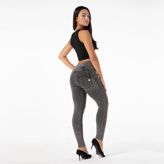 Enhance your curves with our High Rise Stretch Skinny Jeans. Made with butt lift technology and a 4-way stretch fabric, these gray jeggings will hug your body in all the right places for a sexy and flattering fit. Elevate your fashion game with these stylish and comfortable gray denim skinny jeans.