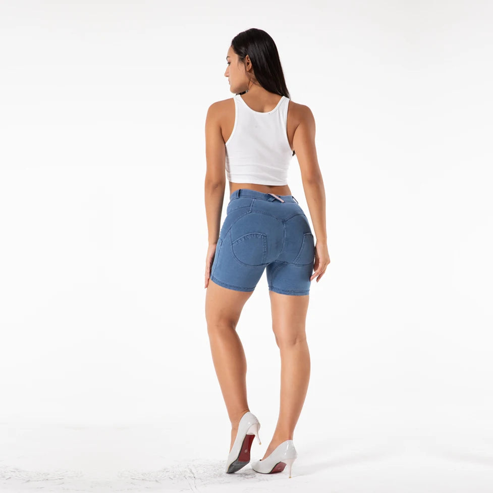 Experience the perfect fit with our Blue Jean Shorts. Made of durable blue denim fabric, these shorts feature a 4-way stretch for ultimate comfort and shape retention. With a butt lift design, these super cute shorts will enhance your curves and elevate your look. Get ready to turn heads in style and confidence.