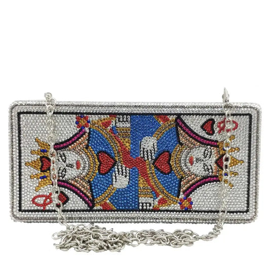 Queen of Hearts Rhinestone Novelty Clutch Handbag Purse