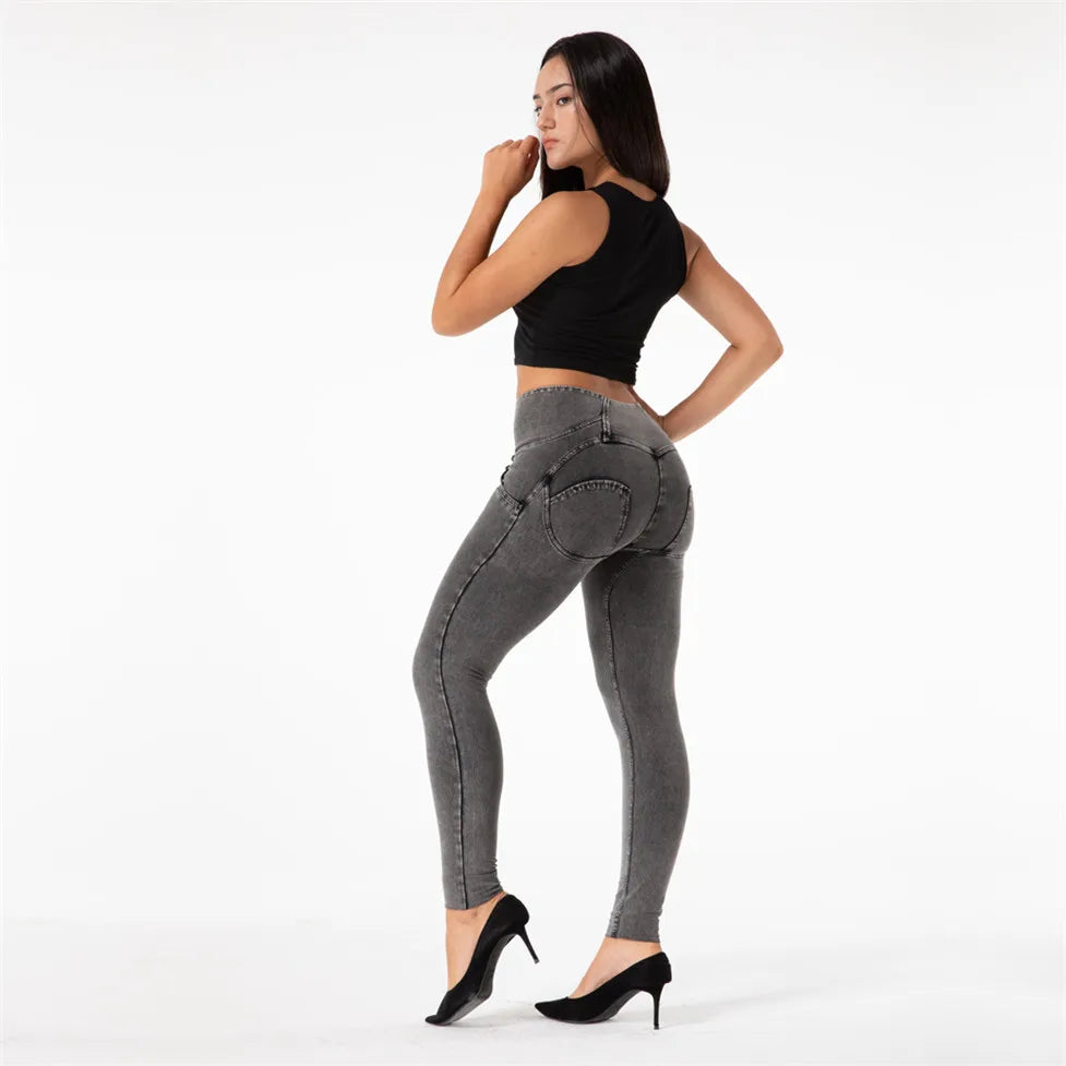 Enhance your curves with our High Rise Stretch Skinny Jeans. Made with butt lift technology and a 4-way stretch fabric, these gray jeggings will hug your body in all the right places for a sexy and flattering fit. Elevate your fashion game with these stylish and comfortable gray denim skinny jeans.