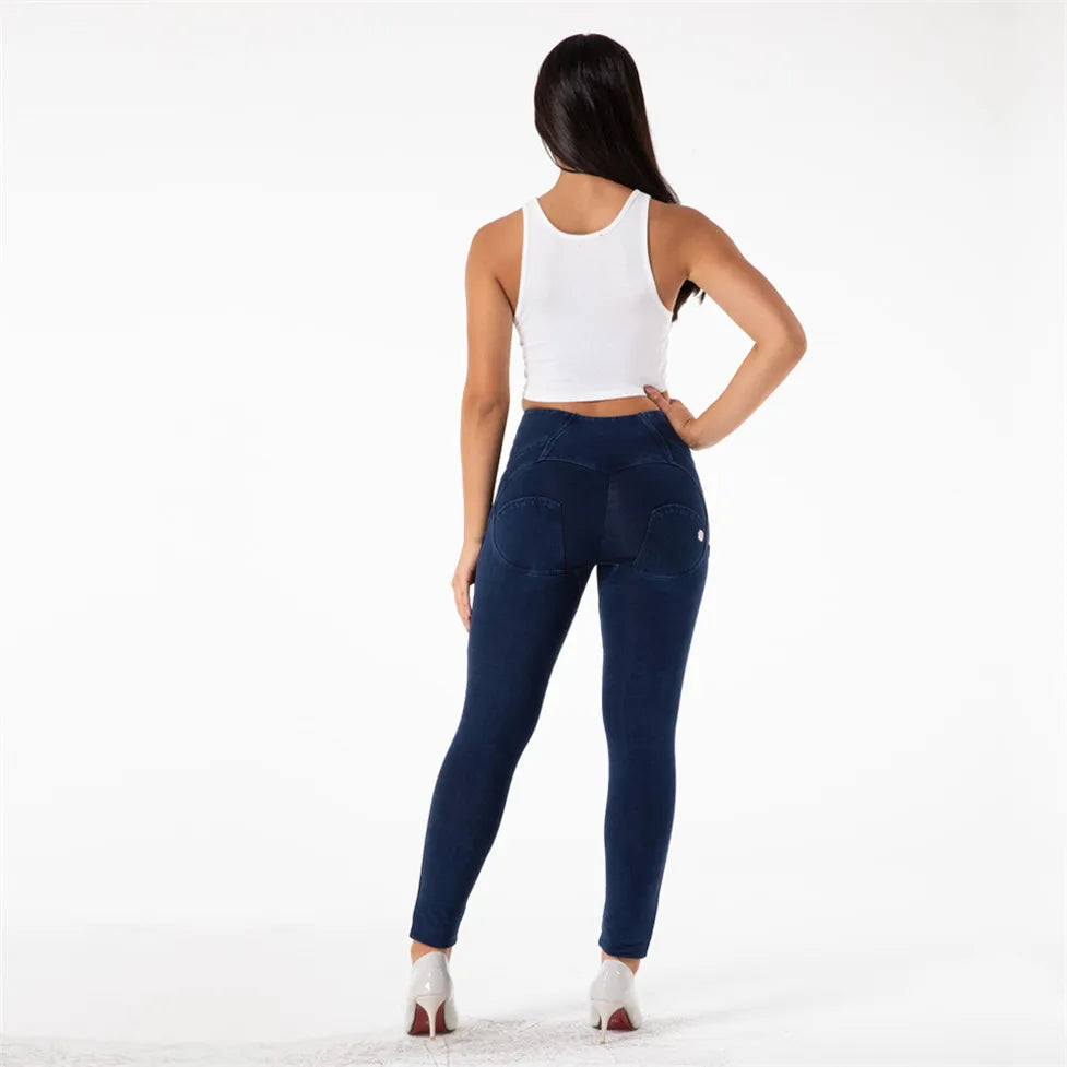 Experience the ultimate in comfort and style with our Dark Blue Stretch Skinny Jeans. Crafted from a stretch denim spandex fabric, these jeans effortlessly hug your curves and provide a flattering skinny leg silhouette. The innovative butt lift technology enhances your natural curves, making you look and feel confident. Elevate your wardrobe with these high waist pull on jeans.