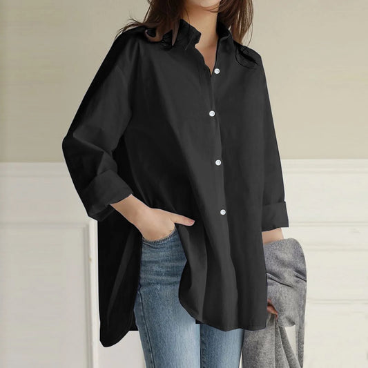 Upgrade your wardrobe with this elegant Long Sleeve Button Down Solid Color Blouse. The classic turn down collar and button down design make it perfect for any occasion. Stay stylish and comfortable in this versatile top!