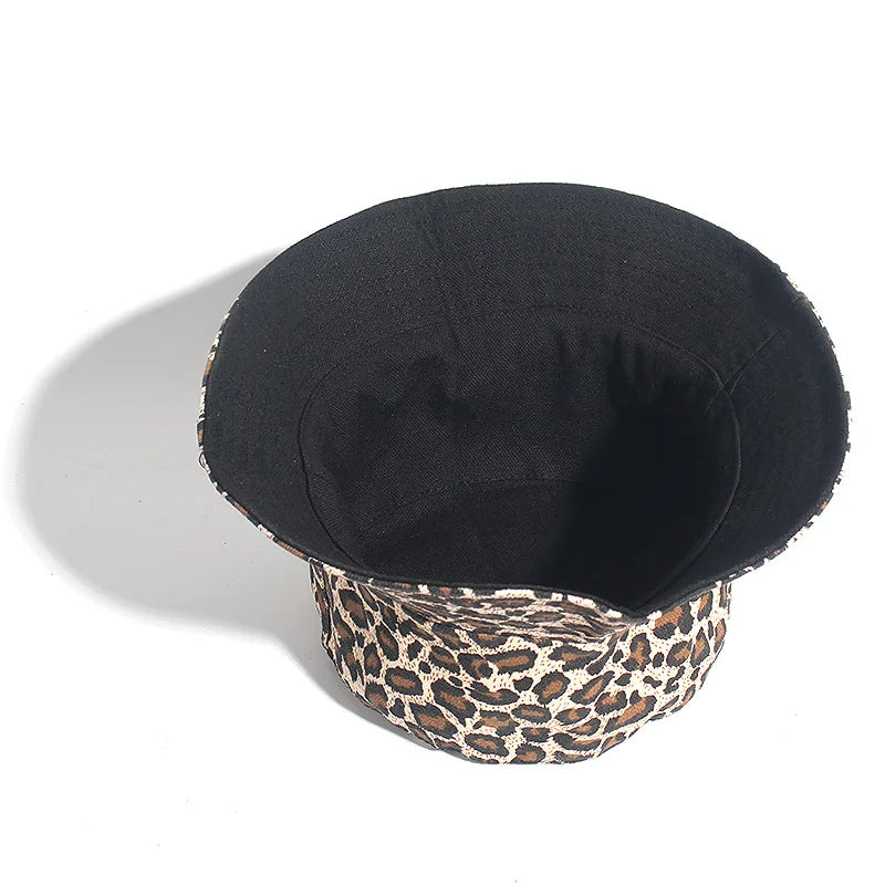 Reversible Cappello Pescatore Bucket Hats Leopard Print and Solid Color