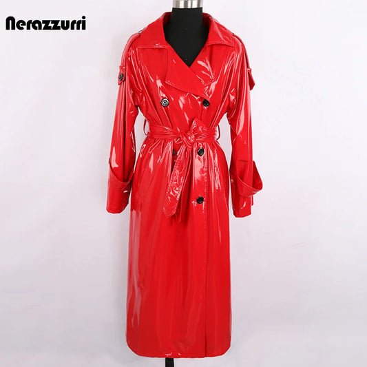 Embrace the bold and stylish look with our Red Waterproof Shiny Reflective Patent Leather Trench Coat for Women! Designed for all-weather wear, this trench coat effortlessly combines fashion and function. The shiny reflective patent leather adds a touch of glamour, while the double breasted design and plus size fit provide both comfort and style. Make a statement and stay protected from the elements in this must-have fashion piece!