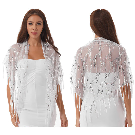 Unleash your inner diva with our Vintage Women's Sequin Sunscreen Shawl! Available in 8 dazzling colors, this shawl adds a touch of glamour to any outfit. The sequin detailing not only adds a vintage touch, but also provides protection from the sun. Perfect for any occasion, be it a day at the beach or a night out.  In white