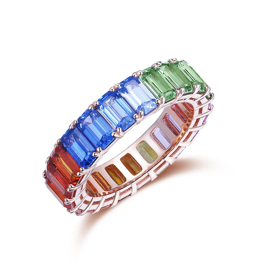 Indulge in the luxurious beauty and radiance of our 18k Gold Natural Rainbow Sapphire Stack Ring. Crafted with exquisite detail and vibrant, natural sapphires, this stunning ring will add a touch of elegance and color to any outfit. Elevate your look and express your unique style with this enchanting piece.