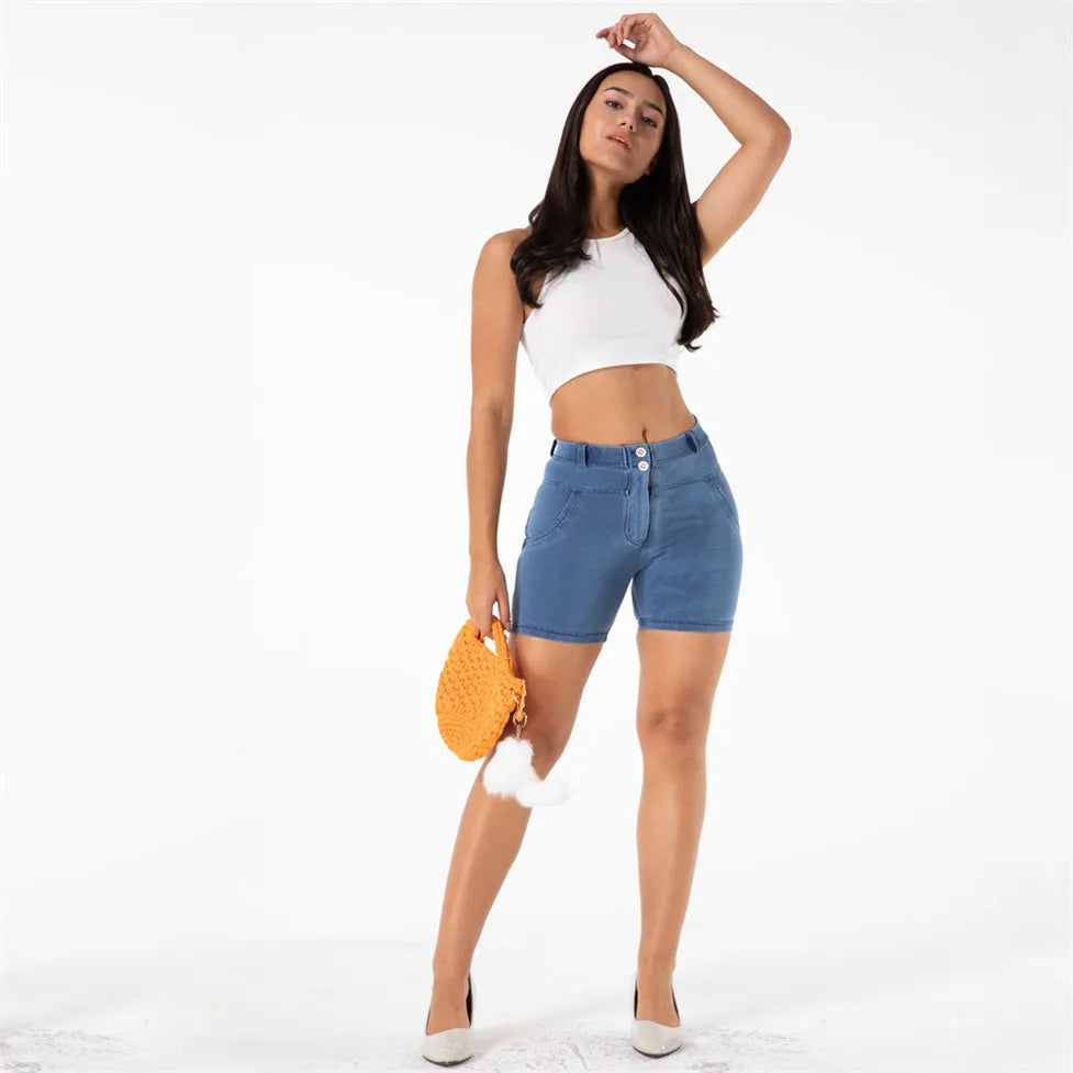 Experience the perfect fit with our Blue Jean Shorts. Made of durable blue denim fabric, these shorts feature a 4-way stretch for ultimate comfort and shape retention. With a butt lift design, these super cute shorts will enhance your curves and elevate your look. Get ready to turn heads in style and confidence.