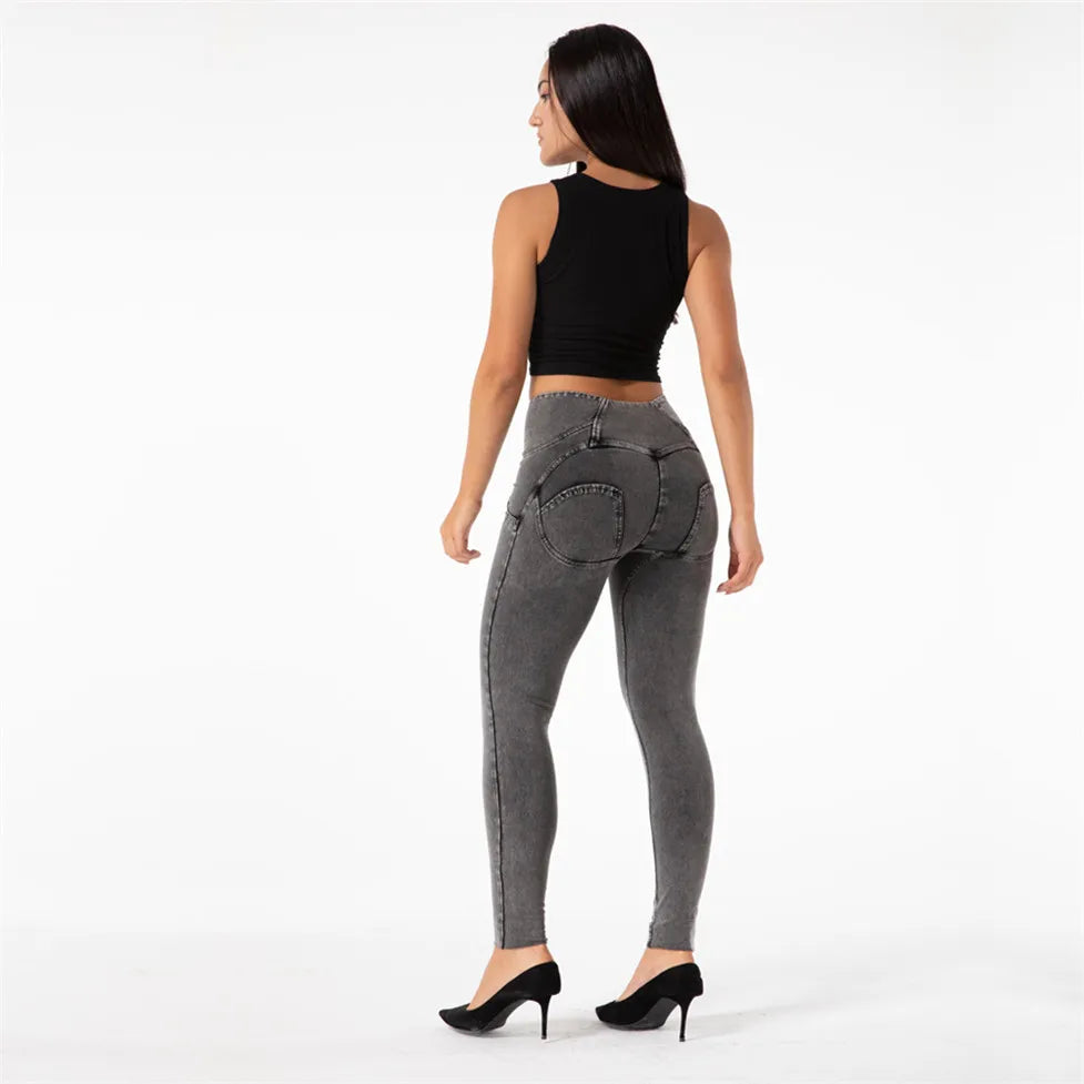 Enhance your curves with our High Rise Stretch Skinny Jeans. Made with butt lift technology and a 4-way stretch fabric, these gray jeggings will hug your body in all the right places for a sexy and flattering fit. Elevate your fashion game with these stylish and comfortable gray denim skinny jeans.