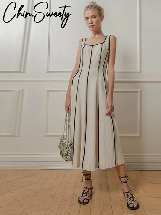 Indulge in the effortless elegance of this Sleeveless Casual Summer Dress. Featuring timeless stripes and a sleeveless design, this dress exudes a refined and graceful essence. Perfect for warm summer days, it combines comfort with effortless style for a look that is both sophisticated and carefree.