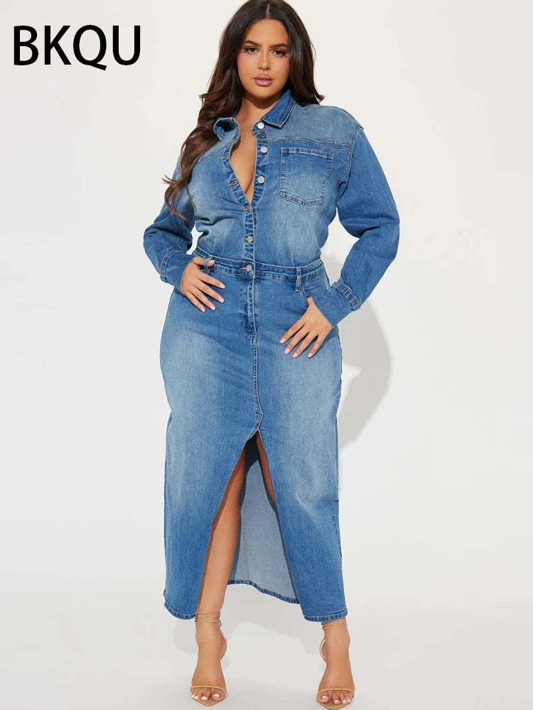 Get ready to turn heads with our Sexy Denim Long Sleeve Maxi Dress! Made from high-quality denim, this dress features long sleeves for a touch of elegance and a maxi length for a dramatic look. Perfect for any occasion, this dress will accentuate your curves and make you feel confident and sexy!