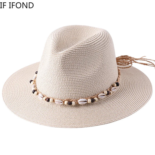 Elevate your summer style with our Women's Summer Straw Panama Hat. Made with high-quality straw material, it offers both comfort and style. The natural conch shell decoration adds a unique touch to this versatile hat. Perfect for sunny days at the beach or any outdoor event.