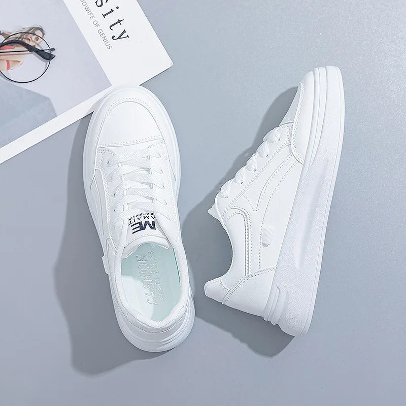 Discover the perfect combination of style and comfort with our Women's White Breathable Casual Tennis Shoes - Sneakers! These sneakers feature a thick sole and platform design, ensuring all-day support and a trendy look. The round toe adds a touch of femininity, making these shoes perfect for any casual outing. Upgrade your footwear game now!