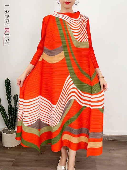 Flowy Striped Pleated Maxi Dress