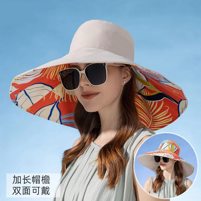 Reversable Large Brim Summer UV Protection Bucket Hat for Travel and Leisure