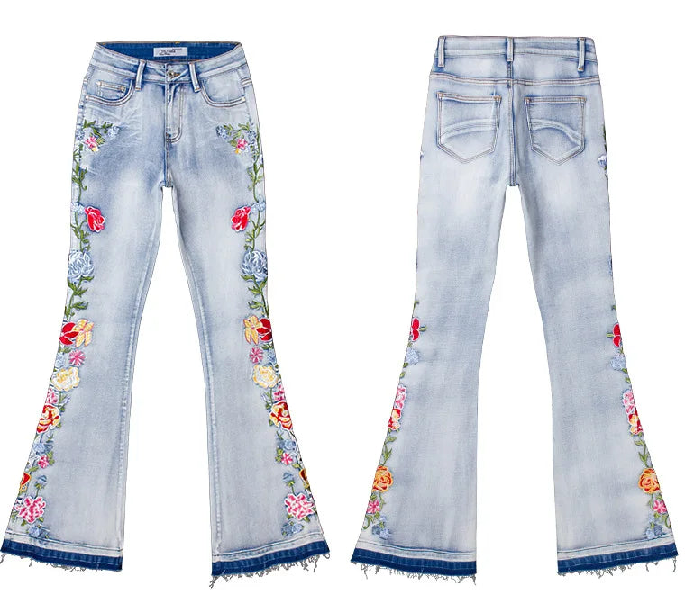 Vintage Floral Embroidered Flare Leg Push-Up Jeans