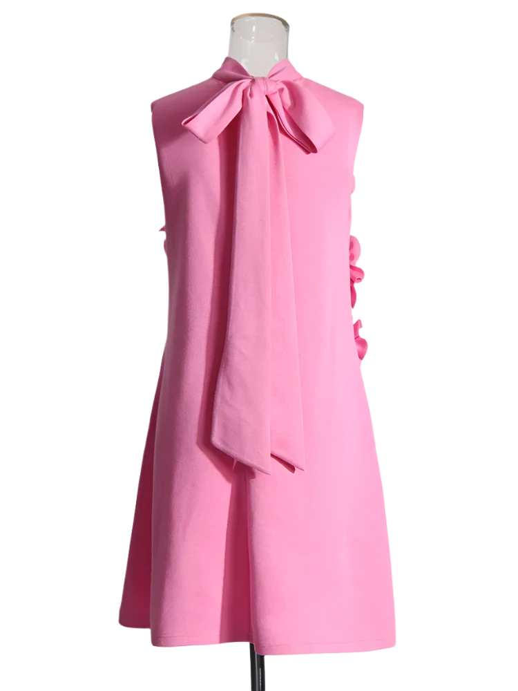 Elegant Pink Cotton Floral Applique Dress