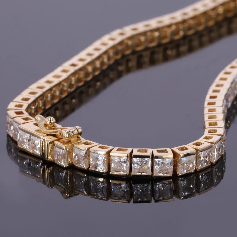 14K Gold Rose Gold  or White Gold Princess Cut Moissanite Tennis Bracelet - fine Jewelry - Thread Harbor Clothing Company