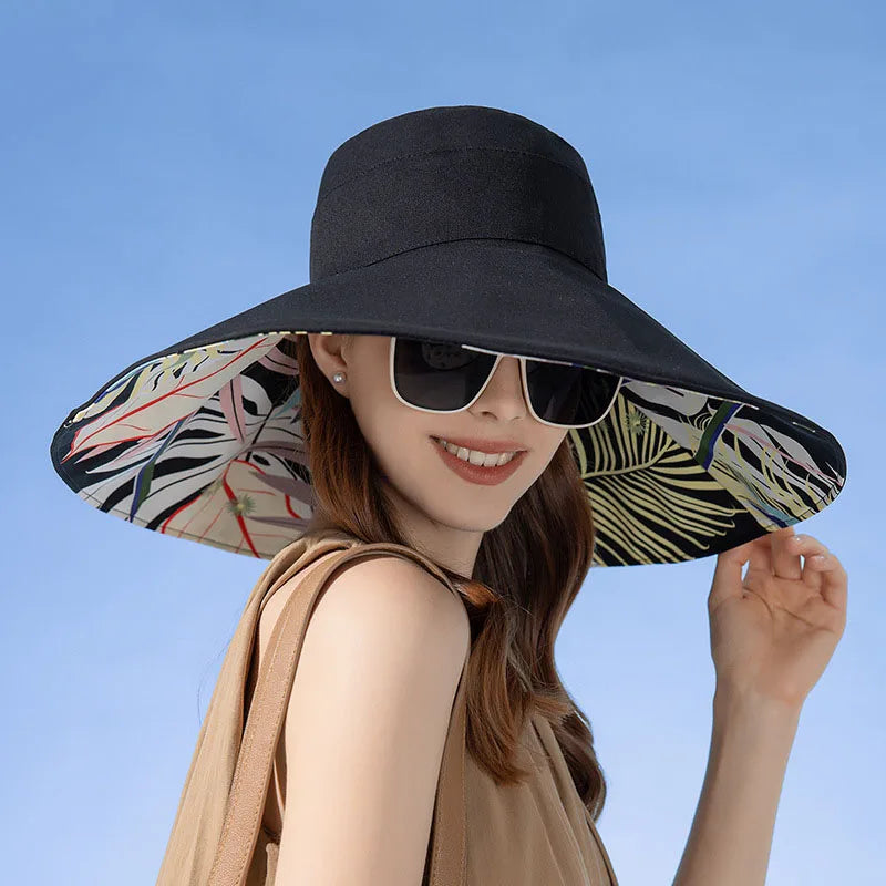 Reversable Large Brim Summer UV Protection Bucket Hat for Travel and Leisure