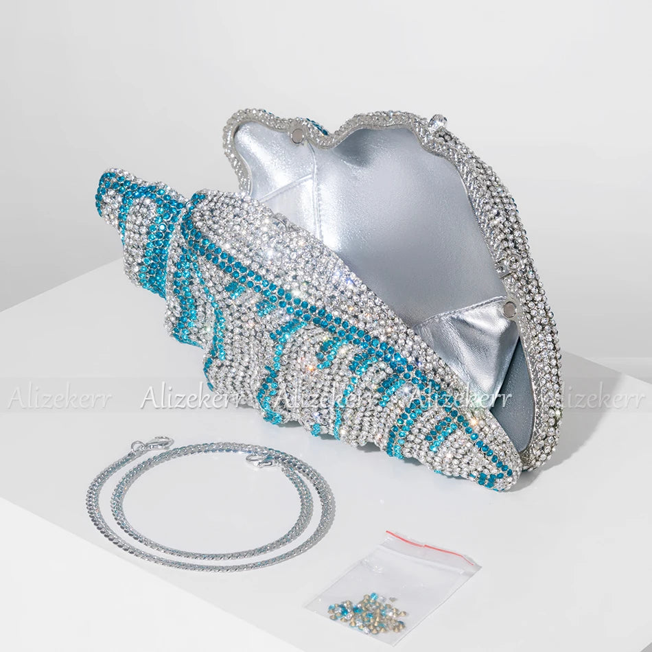 Women's Rhinestone Conch Shaped Evening Clutch Bags Novelty Unique Boutique Bag