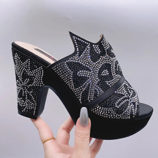 Designer Rhinestone Open Toe High Heel Shoes -Thread Harbor Clothing Company