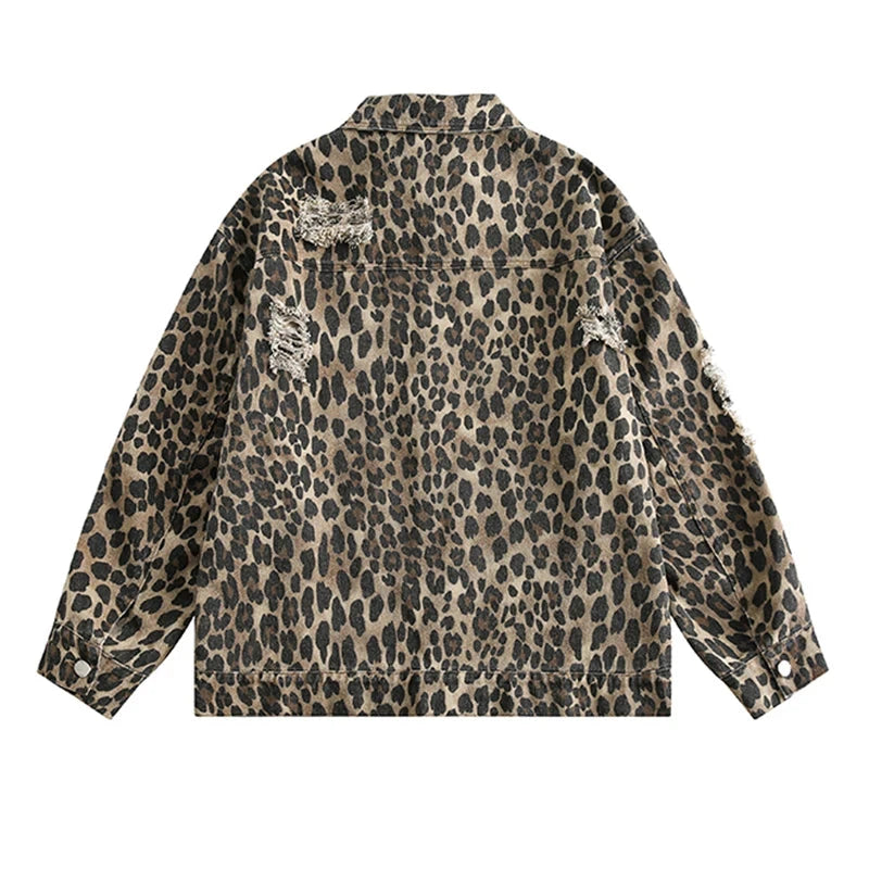 Unleash your wild side with our Vintage Leopard Print Cotton Denim Bomber Jacket from Thread Harbor Clothing Company. Made from high-quality cotton denim, this jacket features a striking leopard print that will make a statement wherever you go. Stay stylish and comfortable with this unique piece, perfect for any fashion-forward individual seeking to make a bold statement.