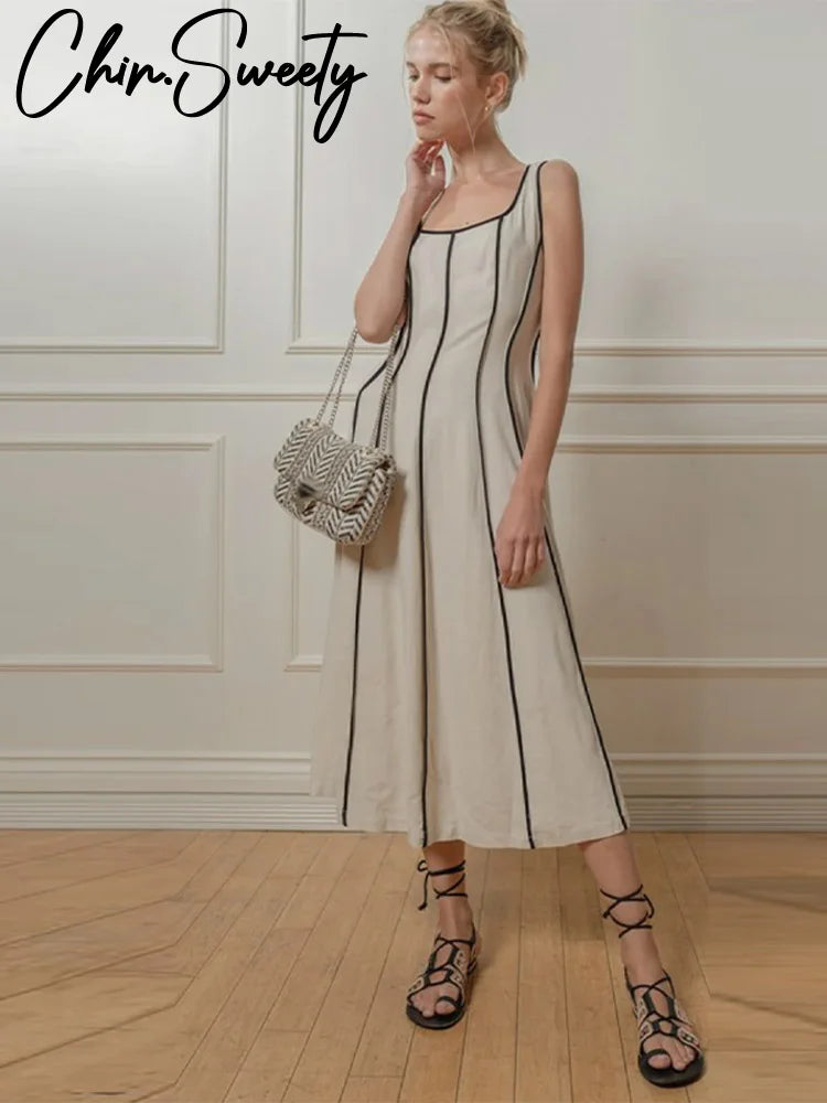 Indulge in the effortless elegance of this Sleeveless Casual Summer Dress. Featuring timeless stripes and a sleeveless design, this dress exudes a refined and graceful essence. Perfect for warm summer days, it combines comfort with effortless style for a look that is both sophisticated and carefree.