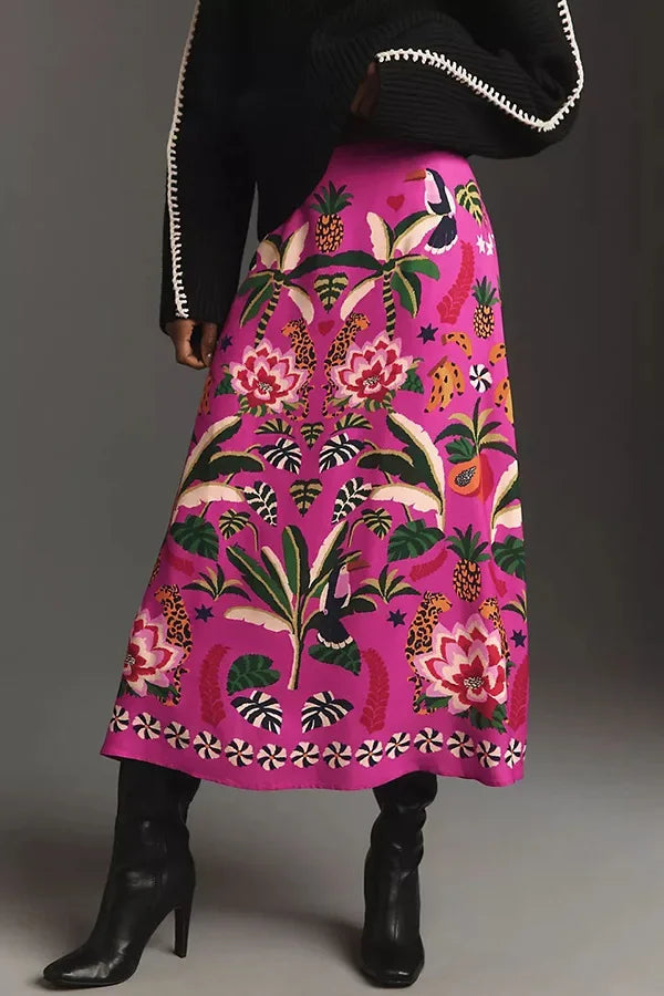 Introducing our Pink Tropical Floral Mid Length Skirt! Embrace the vibrant colors and lively patterns of this must-have piece. Lightweight and comfortable, it's perfect for any summer day. Stand out in style and feel confident with this unique skirt. Elevate your wardrobe and enjoy the benefits of a bold and versatile look!