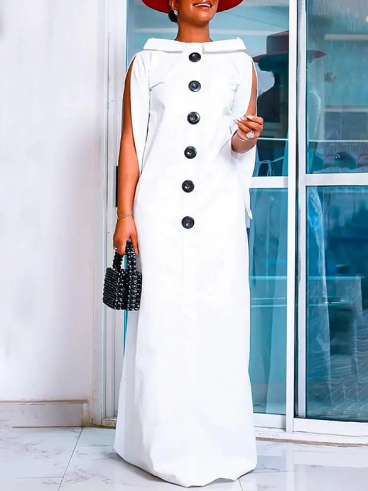 Effortlessly elegant, this white cotton linen maxi dress features a boat neck and sleeveless design. With a flattering button front and breathable fabric, you'll feel comfortable and chic all day long. Perfect for any occasion, this dress will elevate your style and turn heads wherever you go!