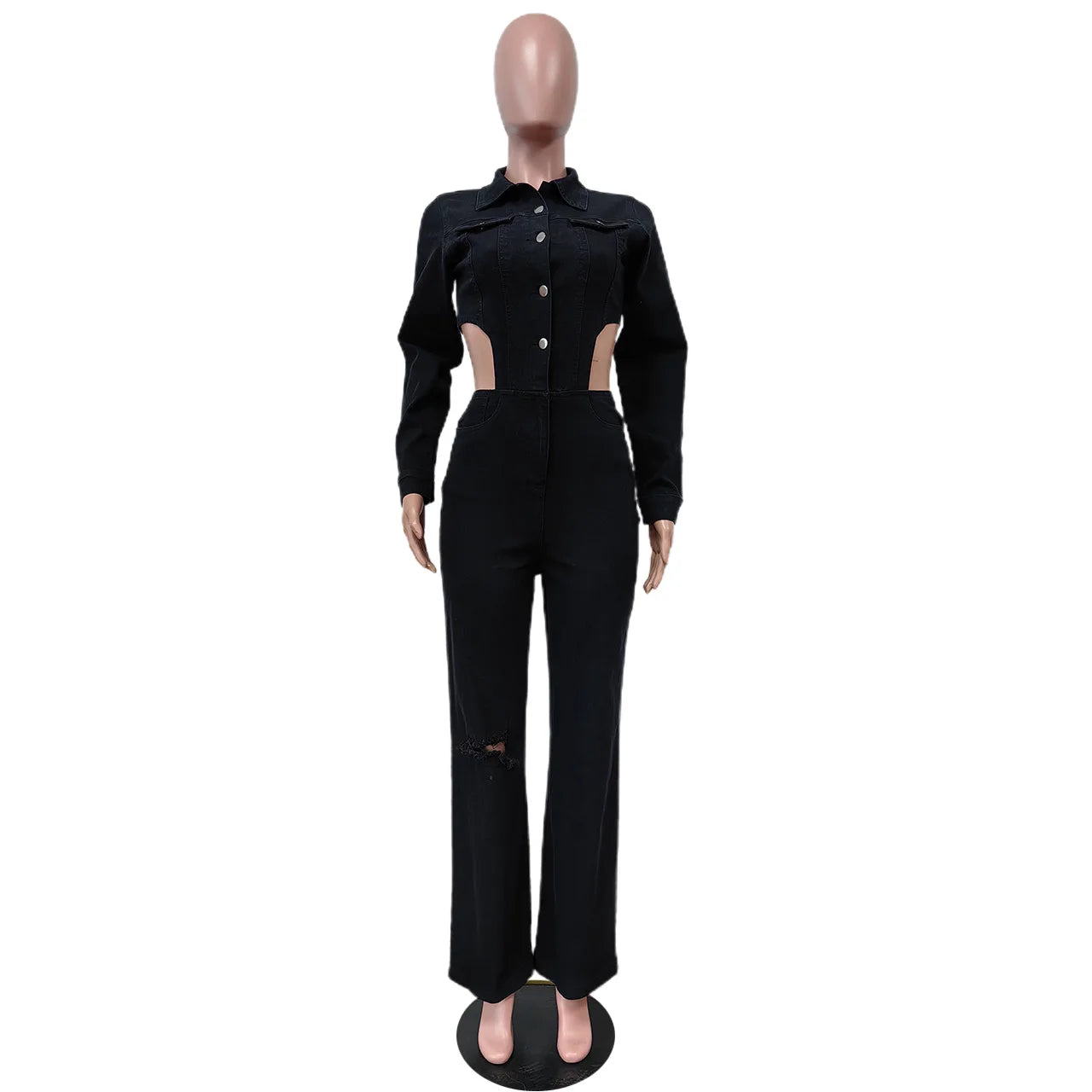 Looking for a unique, yet versatile addition to your wardrobe? Look no further than our Classy One-Piece Denim Wide Leg Ladies' Jumpsuit! This eye-catching jumpsuit features a classy one-piece design and fashionable denim fabric, perfect for any occasion. Say "goodbye" to boring outfits and "hello" to stylish comfort!