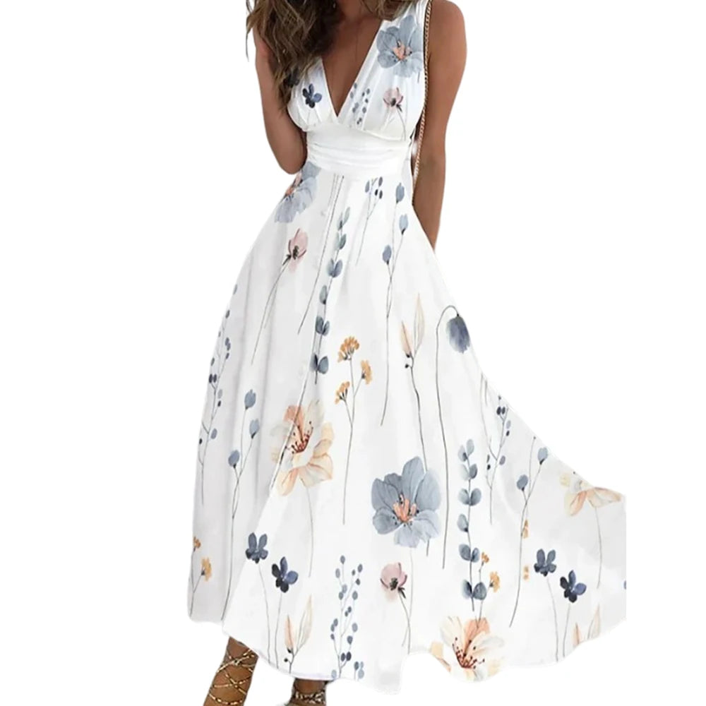 Elegant Sleeveless Floral Print Dress