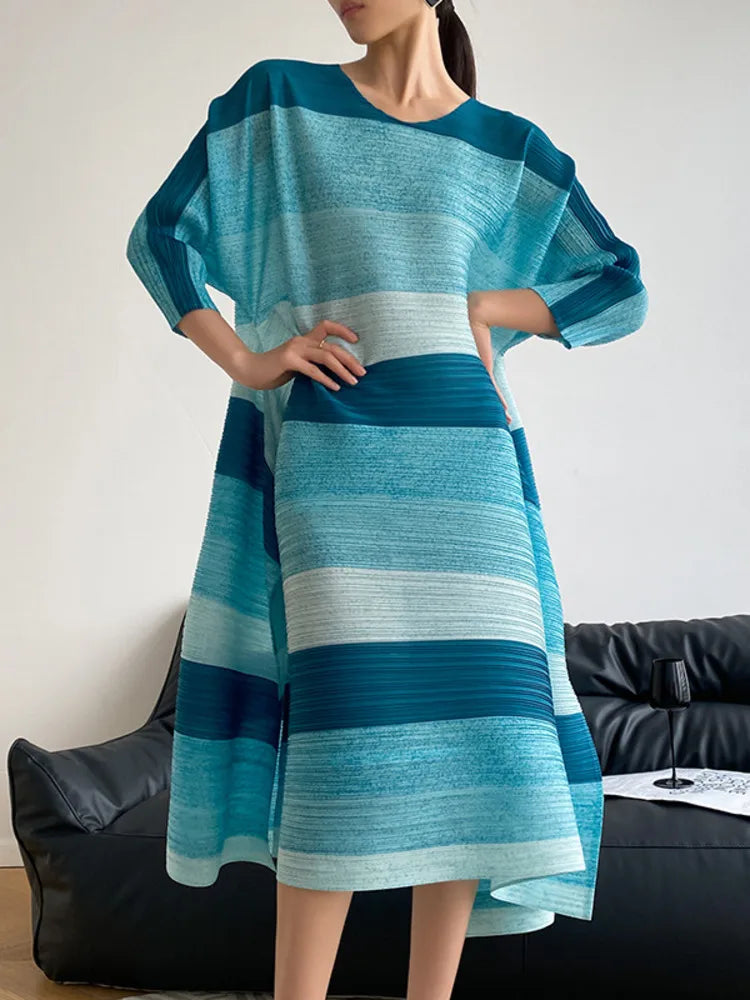 Unique Casual Color Block Long Loose Fit Dress