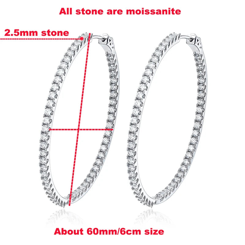 Full Moissanite Hoop Earrings for Women Big Size 2.5mm Stone Sparkling Moissanite Diamonds