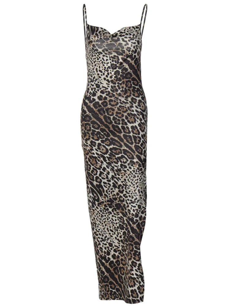 Sexy Leopard & Zebra Print Spaghetti Strap Maxi Dress