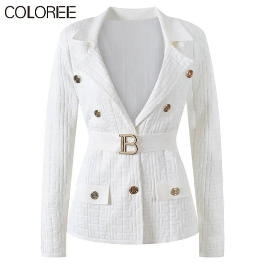 Designer Double Breasted Cardigans for Women Belted Long Sleeve Sweater Knitted Cardigans