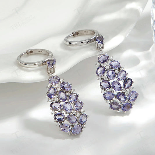 Fancy Designer Dangle Earrings for women S925 Silver Natural Iolite Gemstone Light Luxury Jewelry for Anniversary Romantic Gift