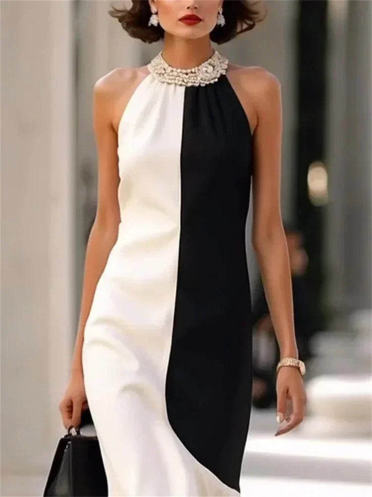 Elegant Sleeveless Black & White Maxi Dress - Thread Harbor Clothing Company