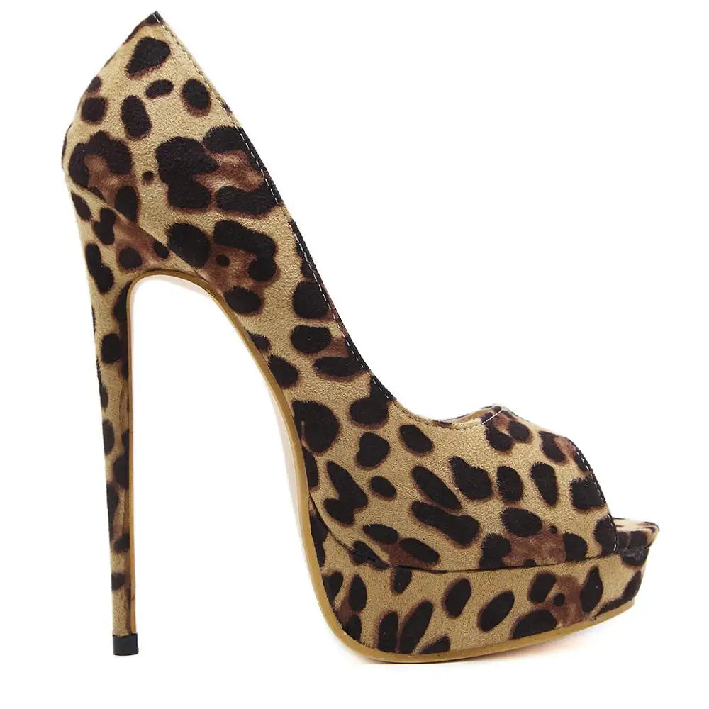 Leopard Print Open Toe Platform Stiletto High Heels