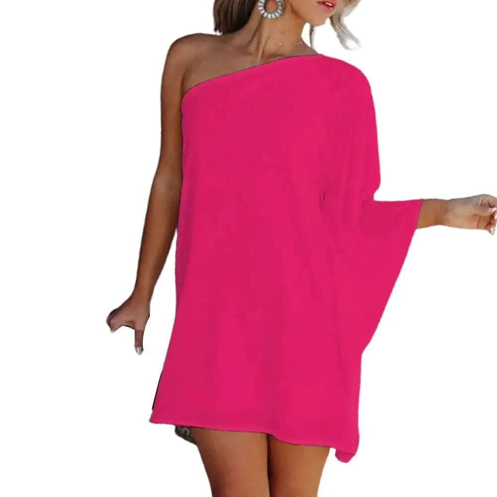 Unleash your inner fashionista with our Off Shoulder Batwing Sleeve Mini Dress! Made from a soft and anti-pilling fabric, this dress is perfect for any occasion. Available in bright pink, black, and white. Elevate your style and feel confident in our dress!