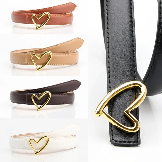 Women's faux Leather Belt with Heart Shaped Buckle 5 Colors